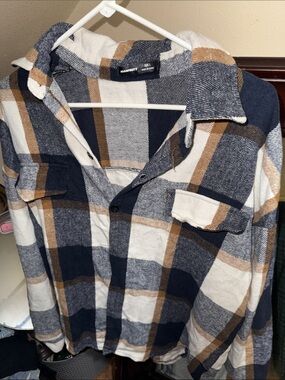 Manfinity Navy, White & Brown Plaid Casual Button-Down Shirt